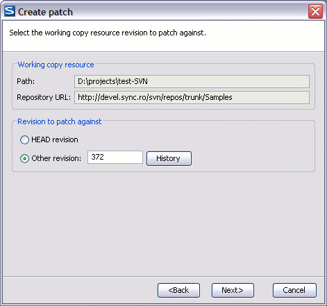Patch between working copy and repository - step 2