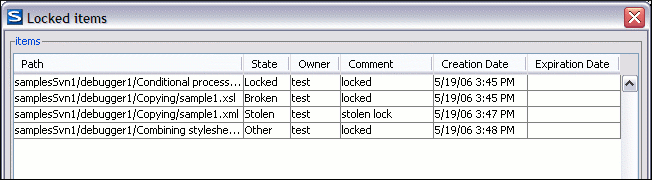 The locked items dialog